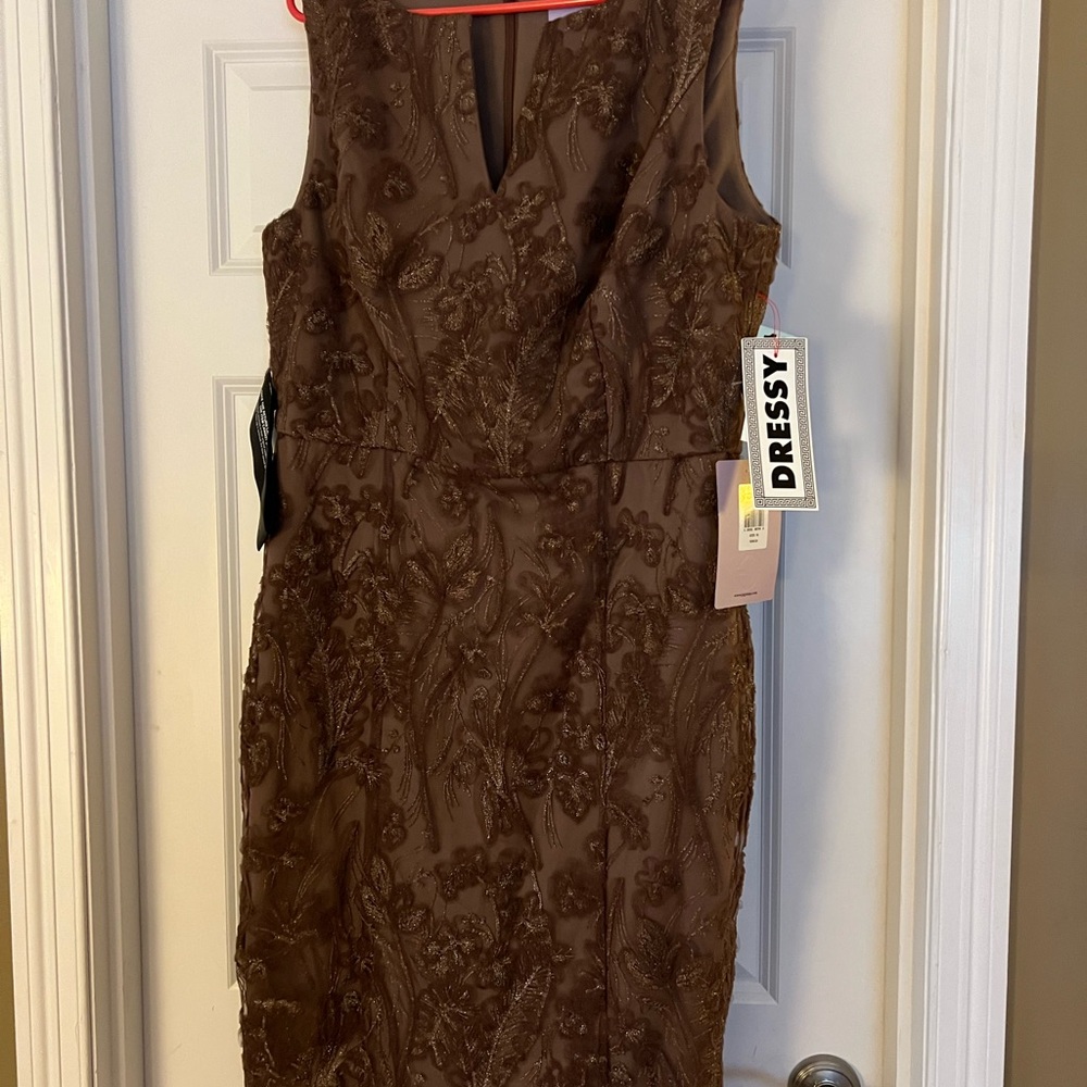 JS Collections Chocolate Brown Lace Midi Dress